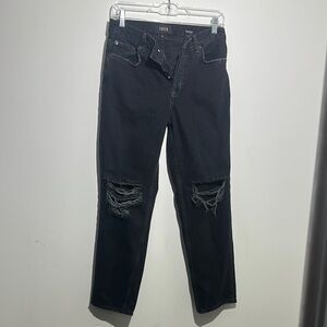 rave Black Relaxed Fit Jeans with Distressed Knees